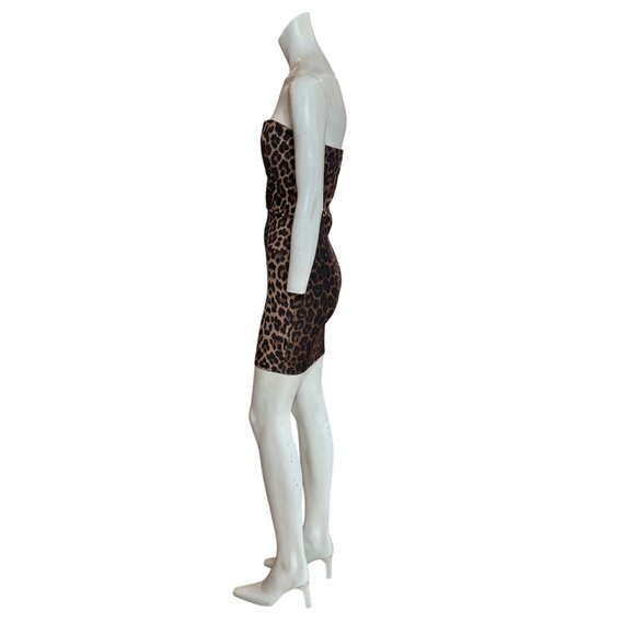 Roly Poly Leopard Print Strapless Mini Dress Brown Black Size M NWT - Picture 3 of 6